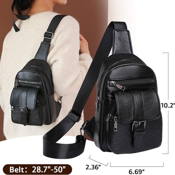 Leather Sling Bag Water-Resistant Crossbody Purse for Women Travel Outdoor - Picture 6 of 7